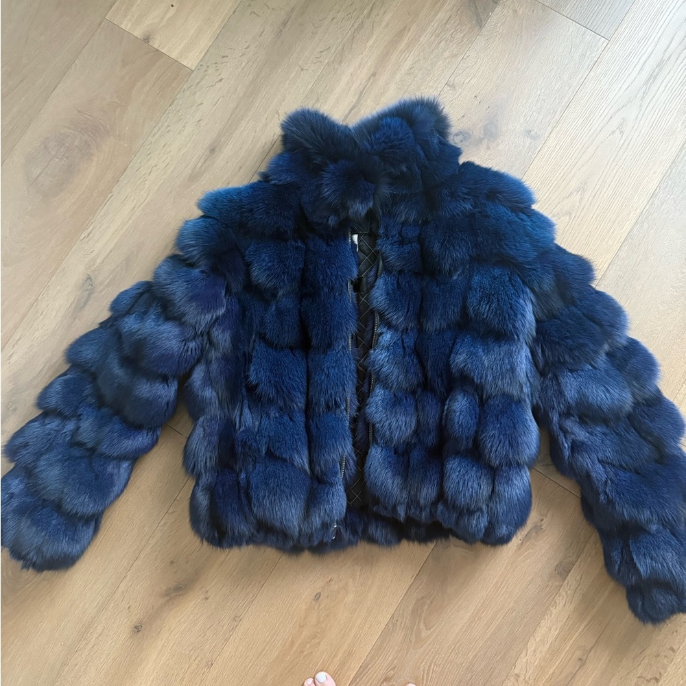 Real  Blue Fox Fur Coat Jacket size L